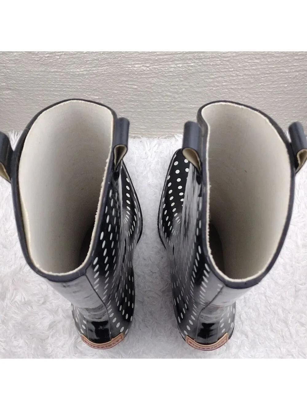 Bit & Bridle Black White Polka Dot Pointed Toe Heeled Western Style Rain Boot